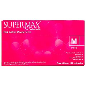 Luva Supermax Nitrilo Sem Pó Powder Free Pink 100un