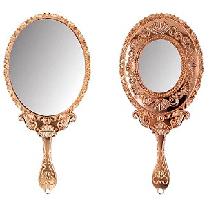Espelho de Mão Duplo com Aumento Oval Estilo Vintage Plástico 23cm