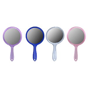 Espelho de Mão Dupla Face com Aumento 2x Cabo Acrílico 13cm