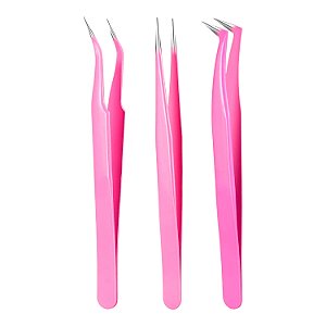 Kit com 3 Pinças Extensão de Cílios