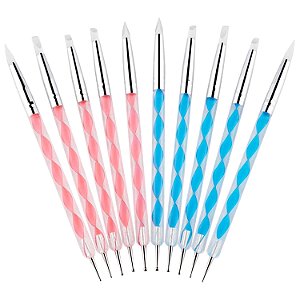 Pincel Nail Decoração Unha Modelador de Silicone com Boleador Kit 5un