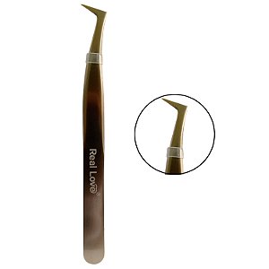 Pinça Real Love Profissional Extensão de Cílios Fio a Fio e Volume Dourado