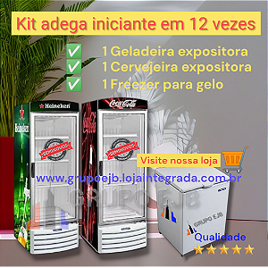 Kit adega iniciante 1 Cervejeira, 1 geladeira expositora e 1 freezer horizontal tampa cega