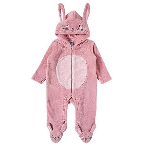 Macacão Infantil Pelúcia Plush Coelhinha Rosa Bebê Tip Top