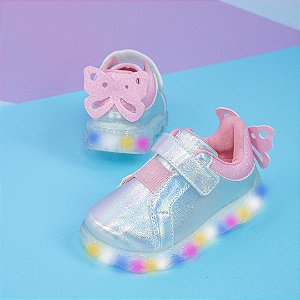 Tênis De Led Infantil Pampili Liz Luz Com Borboleta Glitter
