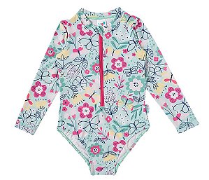 Body Manga Longa Praia Toddler Floral Elastano Tip Top