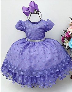 Vestido Infantil Renda Poá Luxo Lilás Menina Bonita
