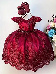 Vestido Infantil Renda Realeza Marsala