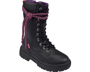 Bota Coturno Feminina Duda Cano Alto Tratorada Preta Pampili