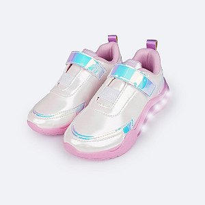 Tênis de Led Infantil Pampili SPK 35 Branco Holográfico