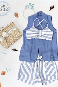 Conjunto Infantil Feminino Trio Laluce Tandy Bee azul claro