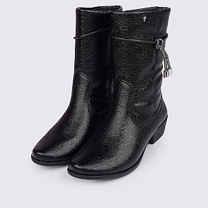 Bota Texana Infantil Feminina Pampili Cordão em Strass Preta