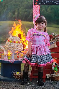 Vestido Caipira Infantil Quadrilha Festa Junina Rosa/ Preto