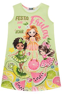 Vestido infantil em Fly Tech Frutas Kukiê Verde