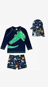 Conjunto De Praia Infantil Com Bone Jacaré Zoo Proteção Solar Tip Top