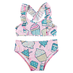Biquini Infantil Estampa Cupcake Babado Tip top