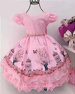 Vestido Infantil Menina Bonita Bosque Encantado Rosa