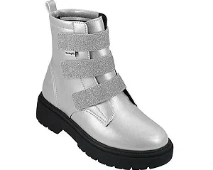 Bota Coturno Infantil Menina Pampili Velcro Triplo Glitter Prata