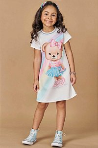 Vestido em Molecotton Infantil Ursinha Kukie Color
