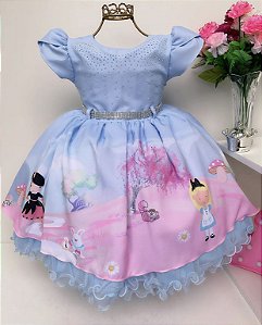 Vestido Infantil Azul Luxo Princesa Cinderela Frozen Alice