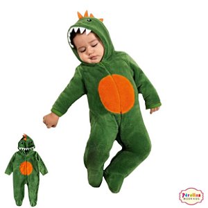 Macacão Infantil Pelúcia Plush Dinossauro Bebê Tip Top