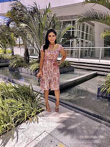 Vestido Midi Estampado em Viscose com Bordado no Colo - Daisy Coutrim