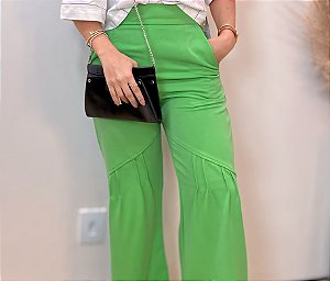 Calça Alfaiataria Verde Botega Pantalona com Nervuras nos Joelhos e Recorte Frontal