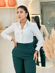 Camisa Algodão Branca Manga Longa Cem Por Cento Algodão Fio Egípcio com Gola Nervuras nos Punhos e Pala nas Costas
