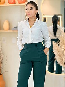 Camisa Algodão Branca Manga Longa Cem Por Cento Algodão Fio Egípcio com Gola Nervuras nos Punhos e Pala nas Costas