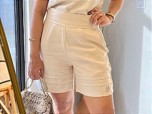 Short Visco Trench Natural com Elástico no Cós Traseiro e Nervuras nos Bolsos Traseiros