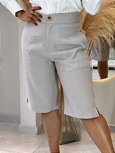 Bermuda Visco Trench Cinza Claro Bermuda Zíper Frontal, Bolso Verdugo E Elástico Atrás