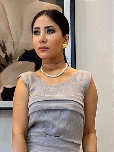 Blusa Viscocrepe  Cinza Blusa Cropped Cavada Decote V E Elástico Atrás