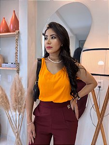 Blusa Viscocrepe Cenoura Cavada Decote V