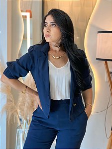 Jaqueta Alfaiataria Azul Noite Com Lindos Botões Orgânicos