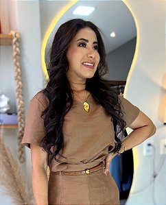 Blusa Linho Rosa Chá Blusa Com Manga Curta E Decote V