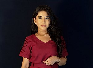 Blusa Linho Misto Marsala Manga Média Com Nervuras Nas Mangas Finas