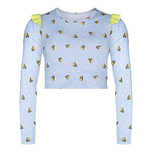 CAMISETA CROPPED COM BABADO E MANGA LONGA INFANTIL