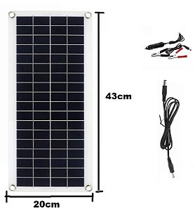 Painel energia  Solar  20W 43cm x 20cm + fonte 12v