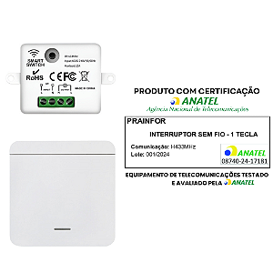 Módulo Rf 433 com Interruptor 1 Tecla Sem Fio Controle Remoto