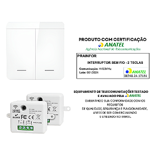 Interruptor de 2 teclas remoto sem fio + 2 módulos RF 433 MHz