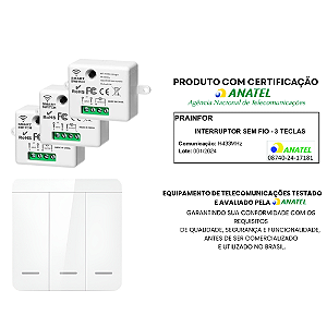 Interruptor de 3 Teclas Remoto Sem Fio + 3 Módulos RF 433 MHz