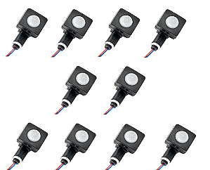 Kit 10 Sensores de presença Externo Impermeável Ajustável Com Rotação IP54 Preto