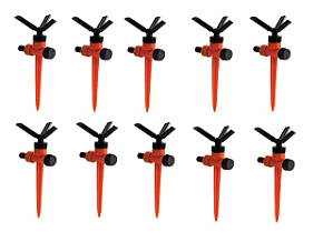 Kit 10 Irrigadores Giratório Aspersor Com 3 Jatos P/ Engate Rápido