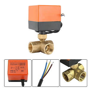 Válvula De Esfera Motorizada Elétrica Vazão Rosca 3/4" Pol 3 Vias Tipo T