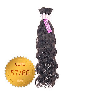 Cabelo Humano Ondulado, castanho médio, virgem e pontas cheias. Com 50 Gramas. 57/60cm. Série Ouro.