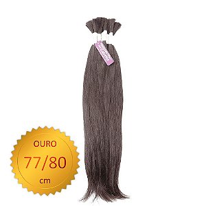 Cabelo Humano Liso, castanho médio, virgem e pontas cheias. Com 50 Gramas. 77/80cm. Série Ouro.