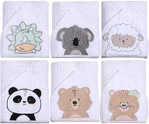 Toalha De Banho Soft Papi Friends C/ Capuz Bordado 90Cm X 75Cm Contem 01 Un