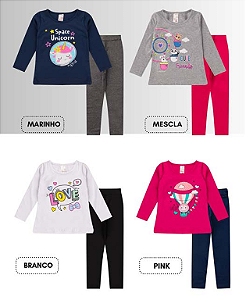Conjunto Feminino Blusa Cotton Legging Peluciada 1/3 anos