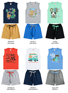 Conjunto Machão Moletinho Liso com Cadarço 1 a 8 anos Estampas Sortidas