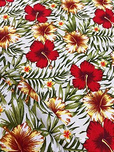 Tecido Jacquard floral branco vermelho